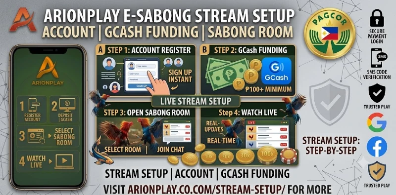 E-sabong live stream setup ArionPlay account register GCash