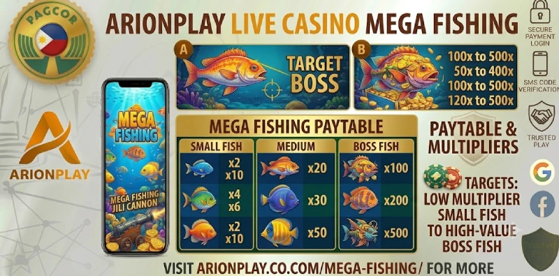 Mega Fishing fish paytable multipliers small medium boss fish
